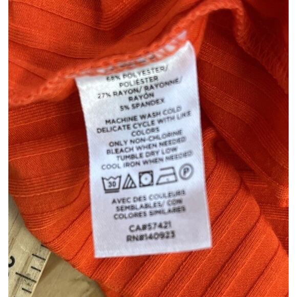 NWT Loft Short Sleeve Shirt Women Medium Orange Scoop Neck Ribbed Stretch Casual - Picture 7 of 8